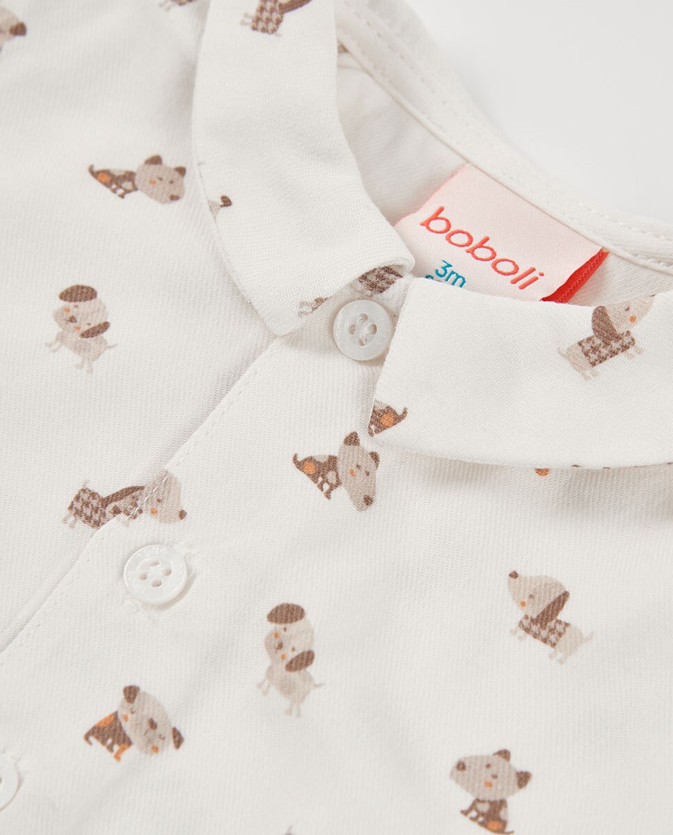 Conjunto de Malha para Bebé de Algodão Aos Quadrados Branco / Carvalho-7