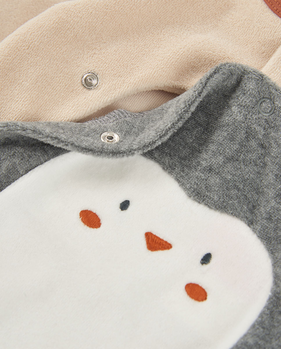 Babygrow de Malha Estampado Pinguins para Bebé Cinzento/Carvalho-3
