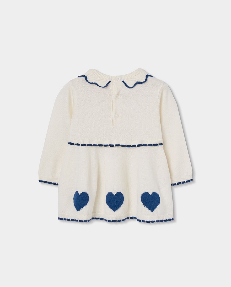Vestido de Malha para Bebé de Manga Comprida com Gola Polo Azul-marinho-2