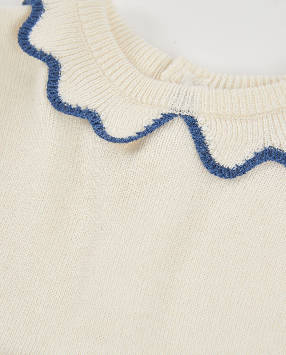 Vestido de Malha para Bebé de Manga Comprida com Gola Polo Azul-marinho-3