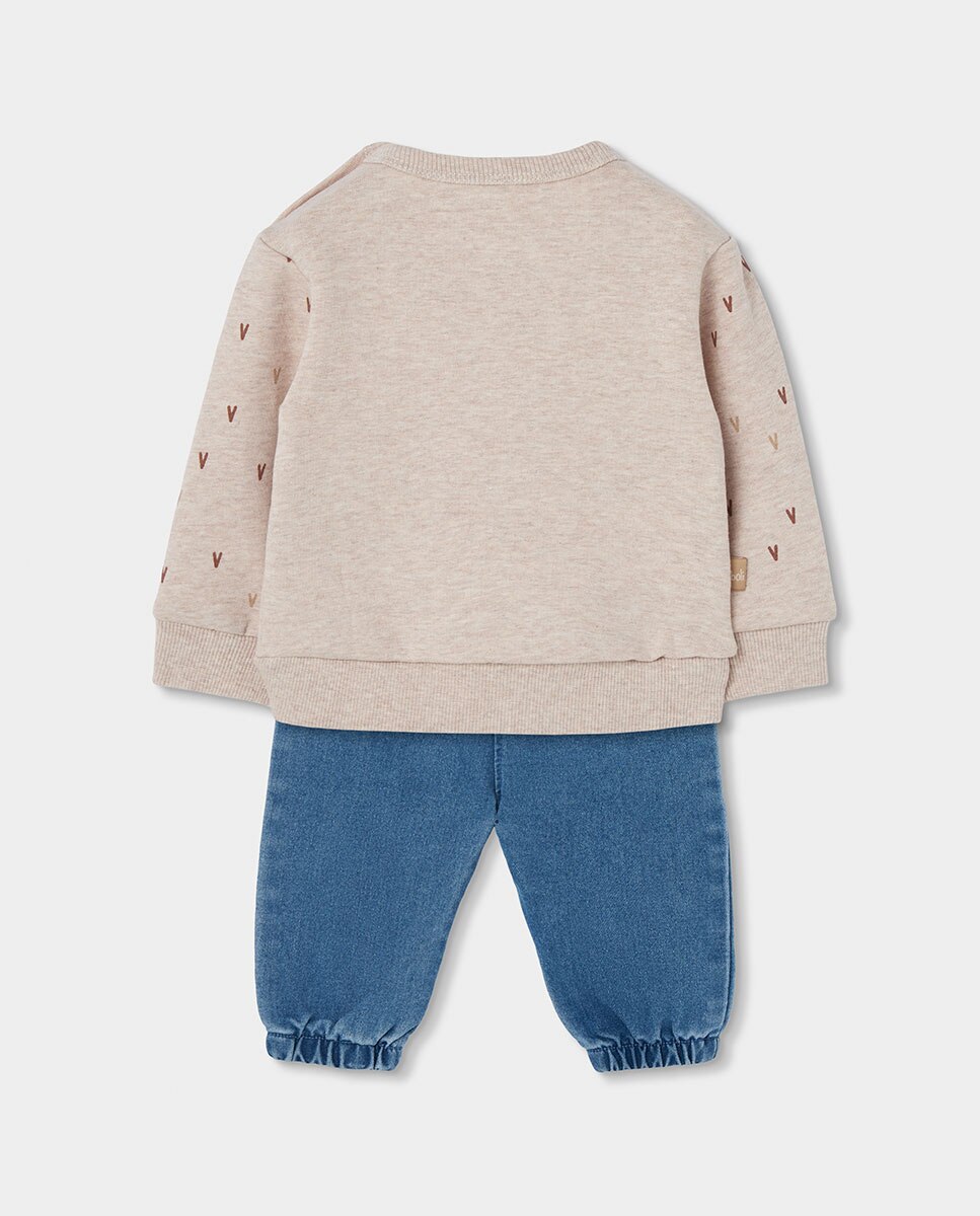 Conjunto para Bebé de Algodão com Manga Comprida e Gola Redonda Azul denim-2