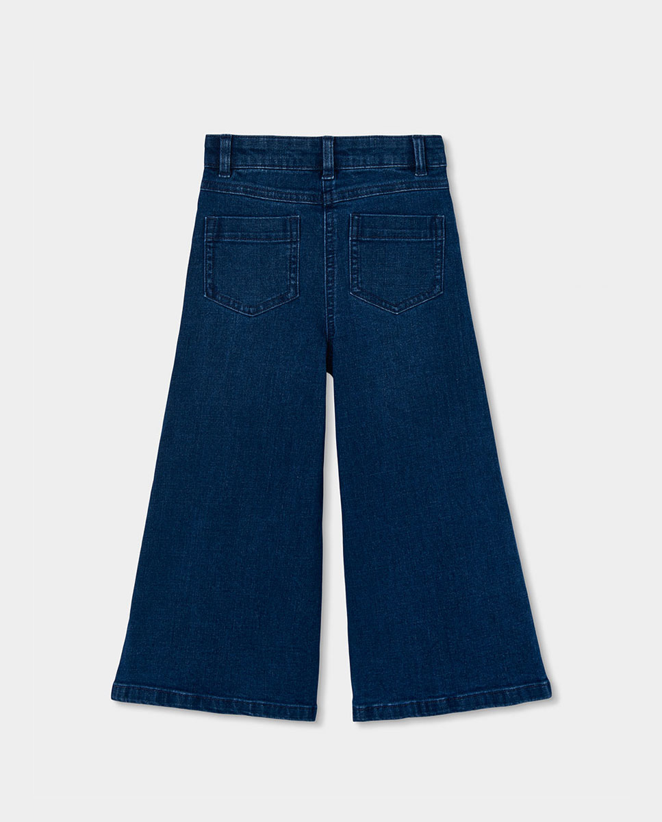Calças Jeans À Boca de Sino com Cintura Subida Infantil Azul denim-2