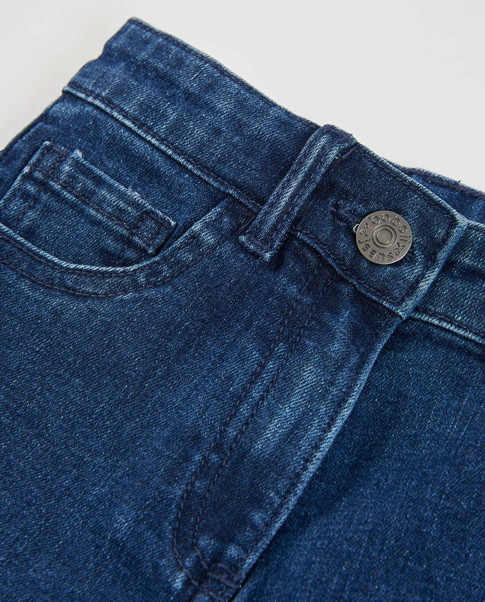Calças Jeans À Boca de Sino com Cintura Subida Infantil Azul denim-3