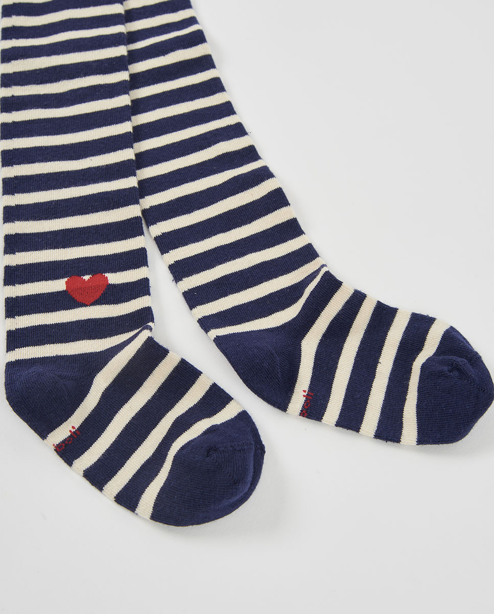 Collants Infantil com Estampado Às Riscas e Cintura Subida Branco / Azul-2