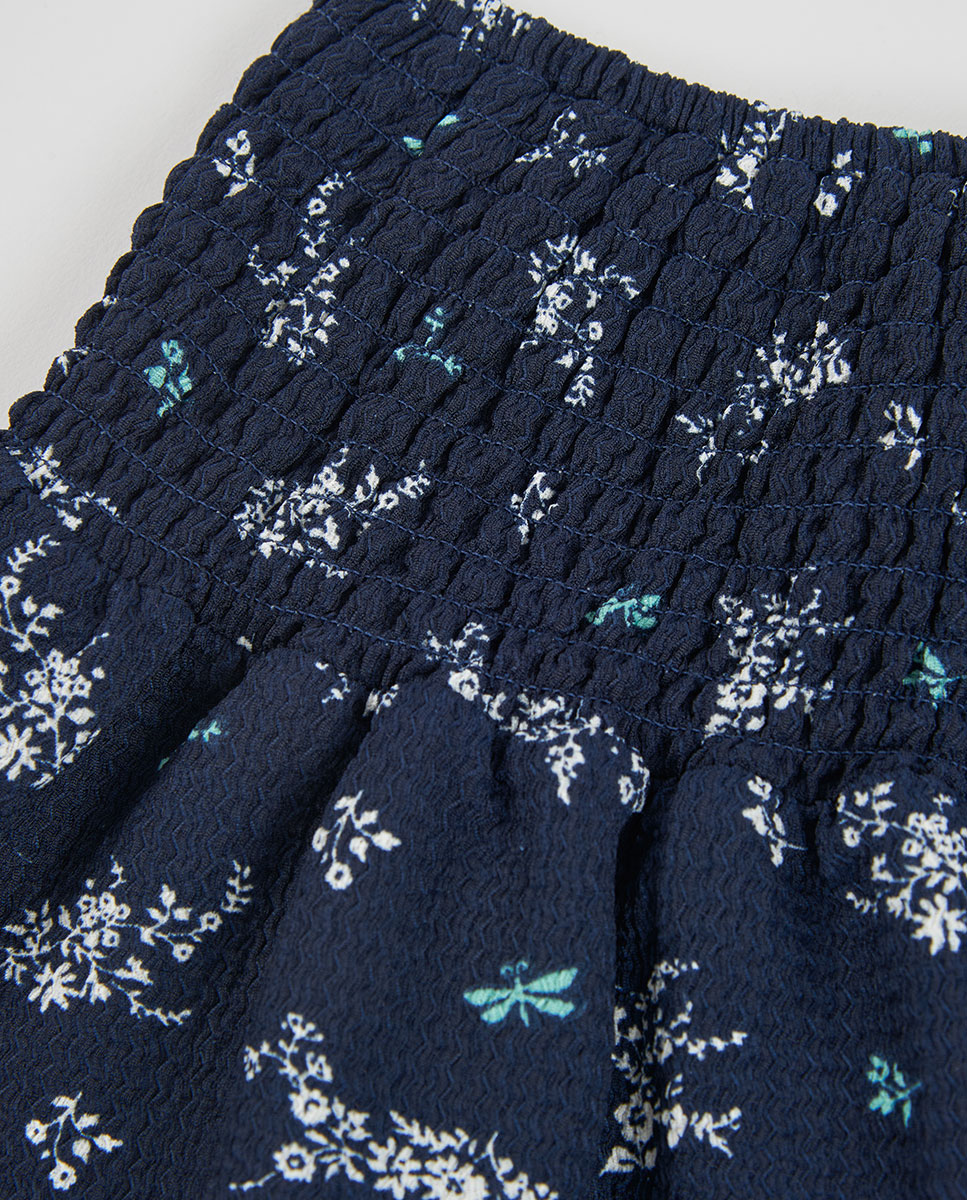 Saia Infantil com Estampado de Flores Azul-marinho-3