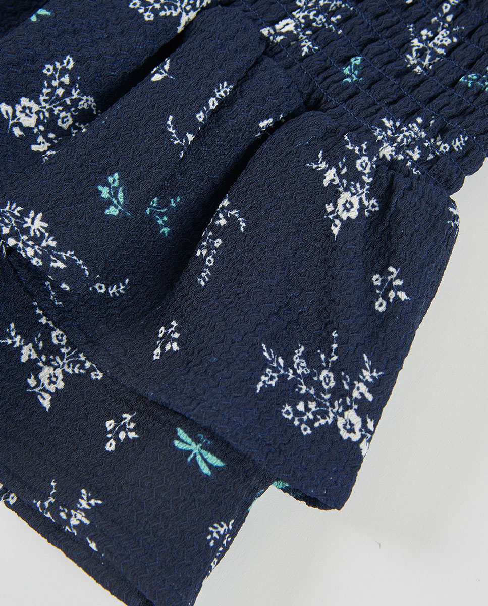 Saia Infantil com Estampado de Flores Azul-marinho-4
