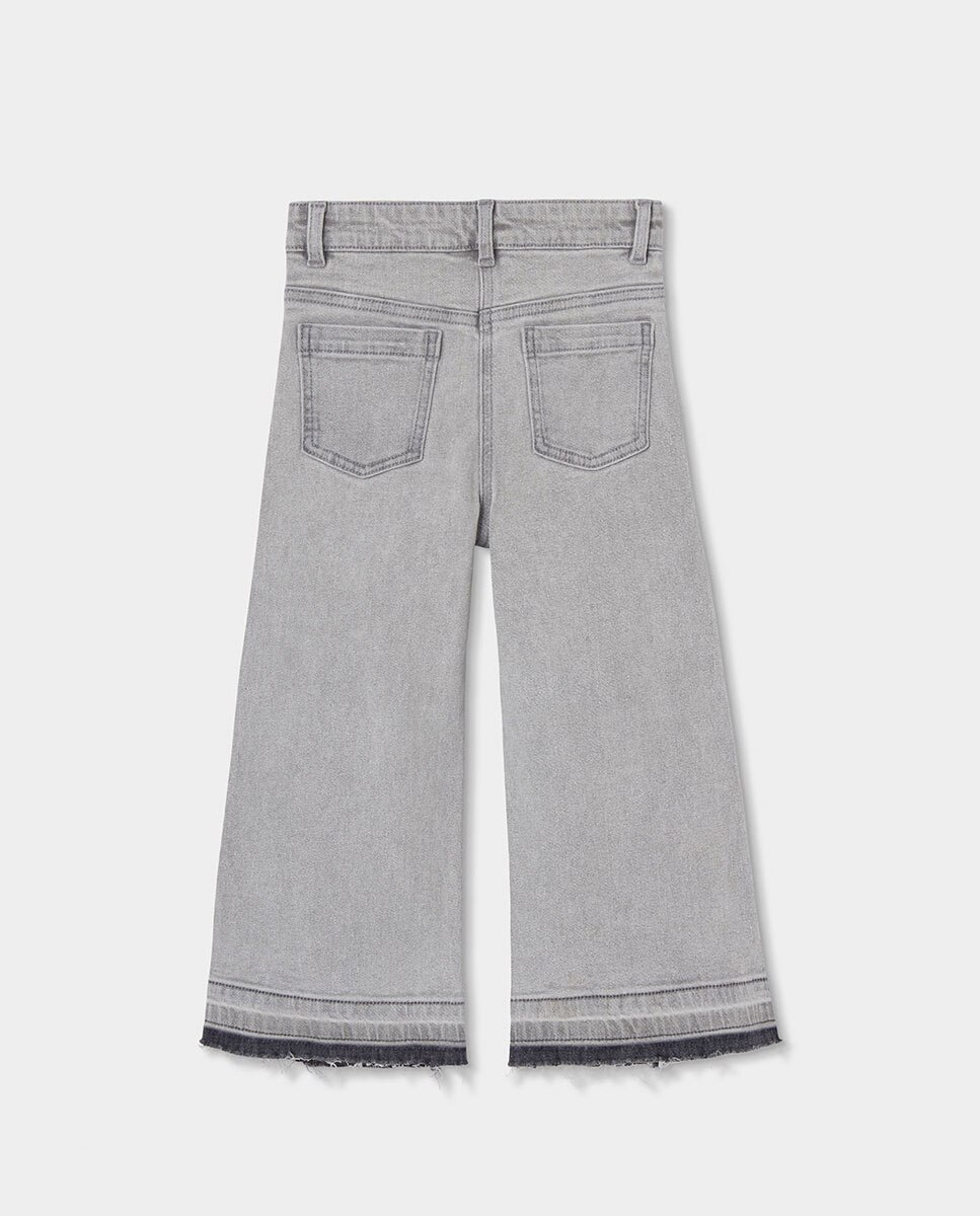 Calças Jeans Infantil de Algodão de Cintura Subida e Corte Amplo Cinzento / Preto-2