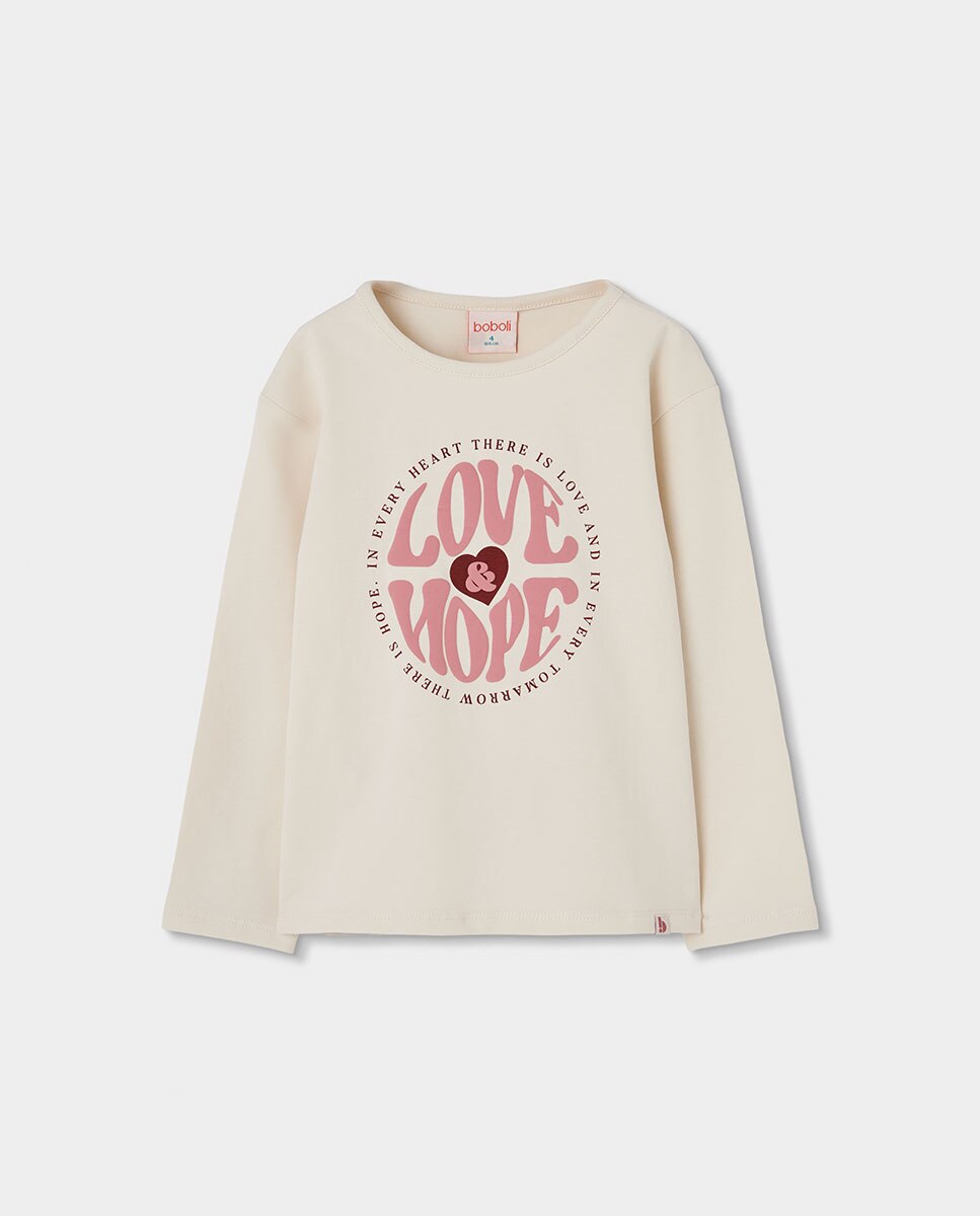T-shirt Infantil de Manga Comprida com Gola Redonda Rosa-1