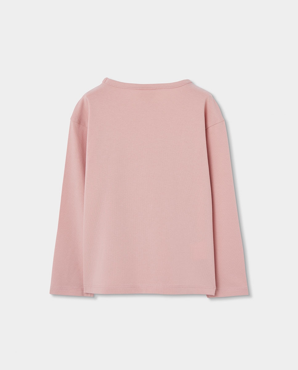 T-shirt Infantil de Manga Comprida com Gola Redonda Rosa-2