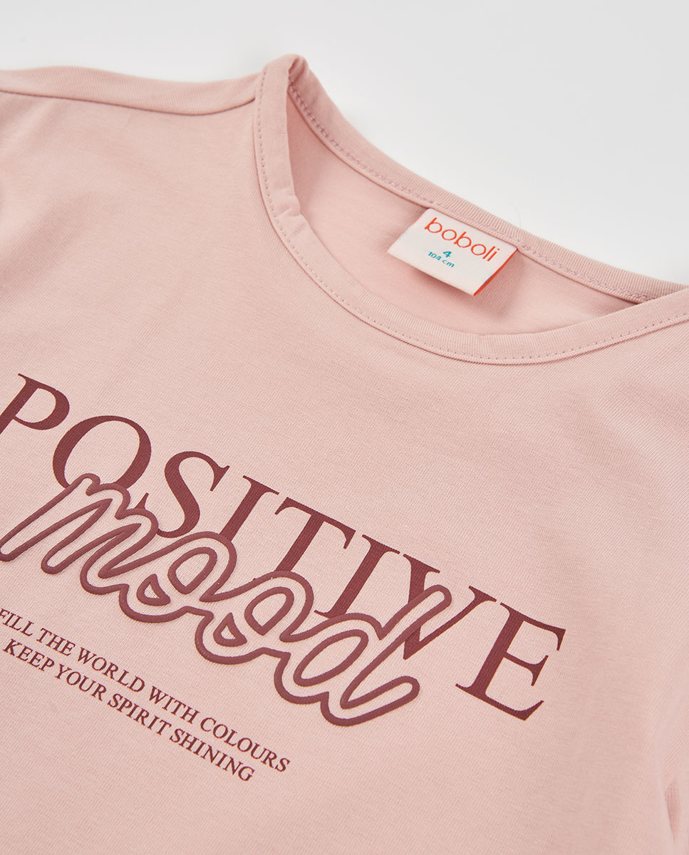 T-shirt Infantil de Manga Comprida com Gola Redonda Rosa-3