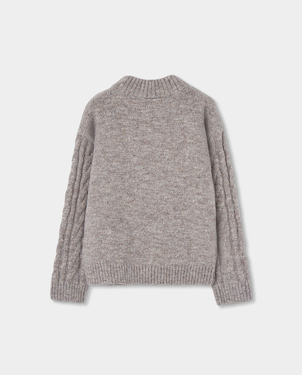 Camisola de Tricô Infantil de Manga Comprida com Gola Semicisne Natural-2