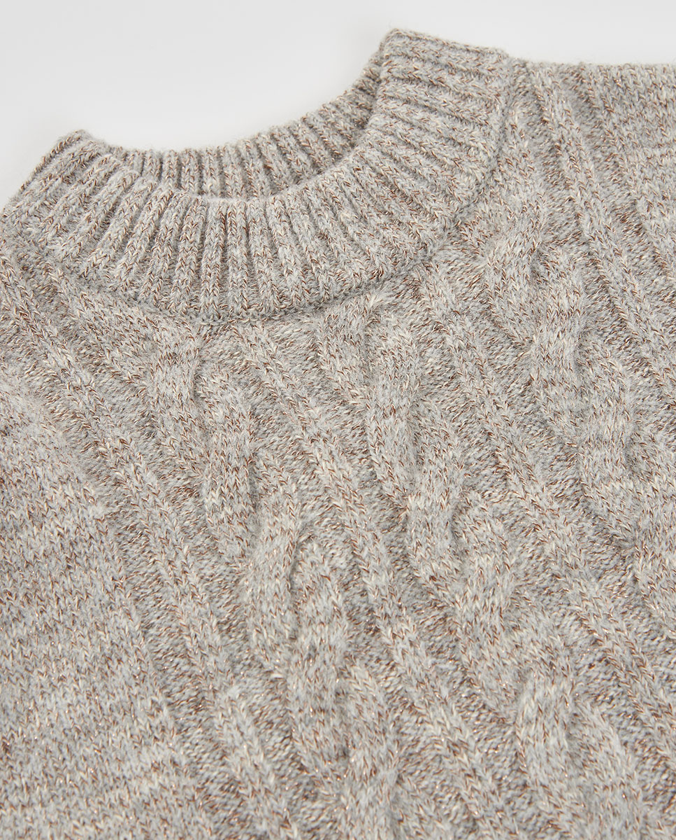 Camisola de Tricô Infantil de Manga Comprida com Gola Semicisne Natural-3