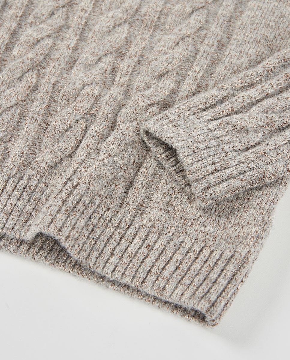 Camisola de Tricô Infantil de Manga Comprida com Gola Semicisne Natural-4