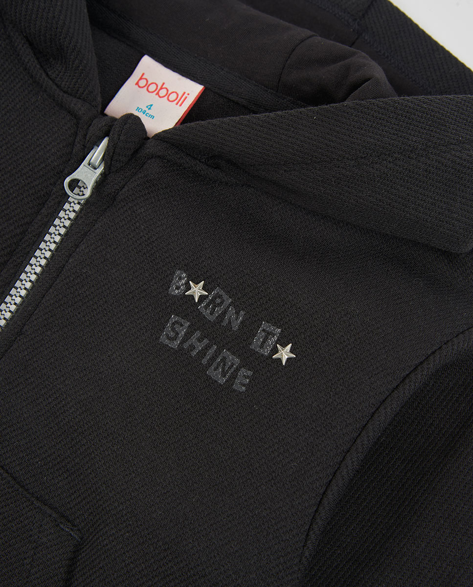 Parka Infantil com Capuz e Bolsos Frontais Preto / Prata-3
