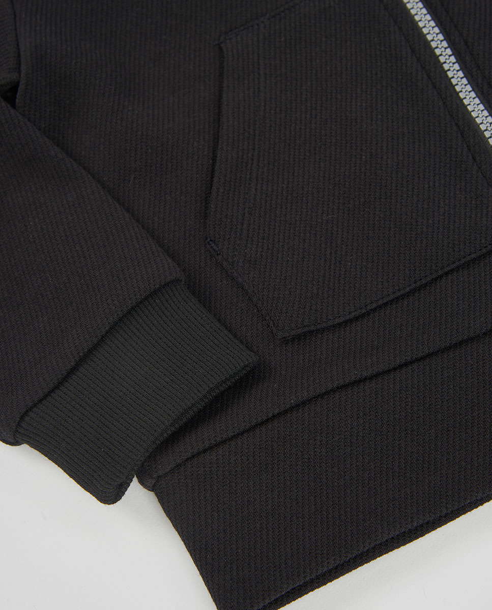 Parka Infantil com Capuz e Bolsos Frontais Preto / Prata-4