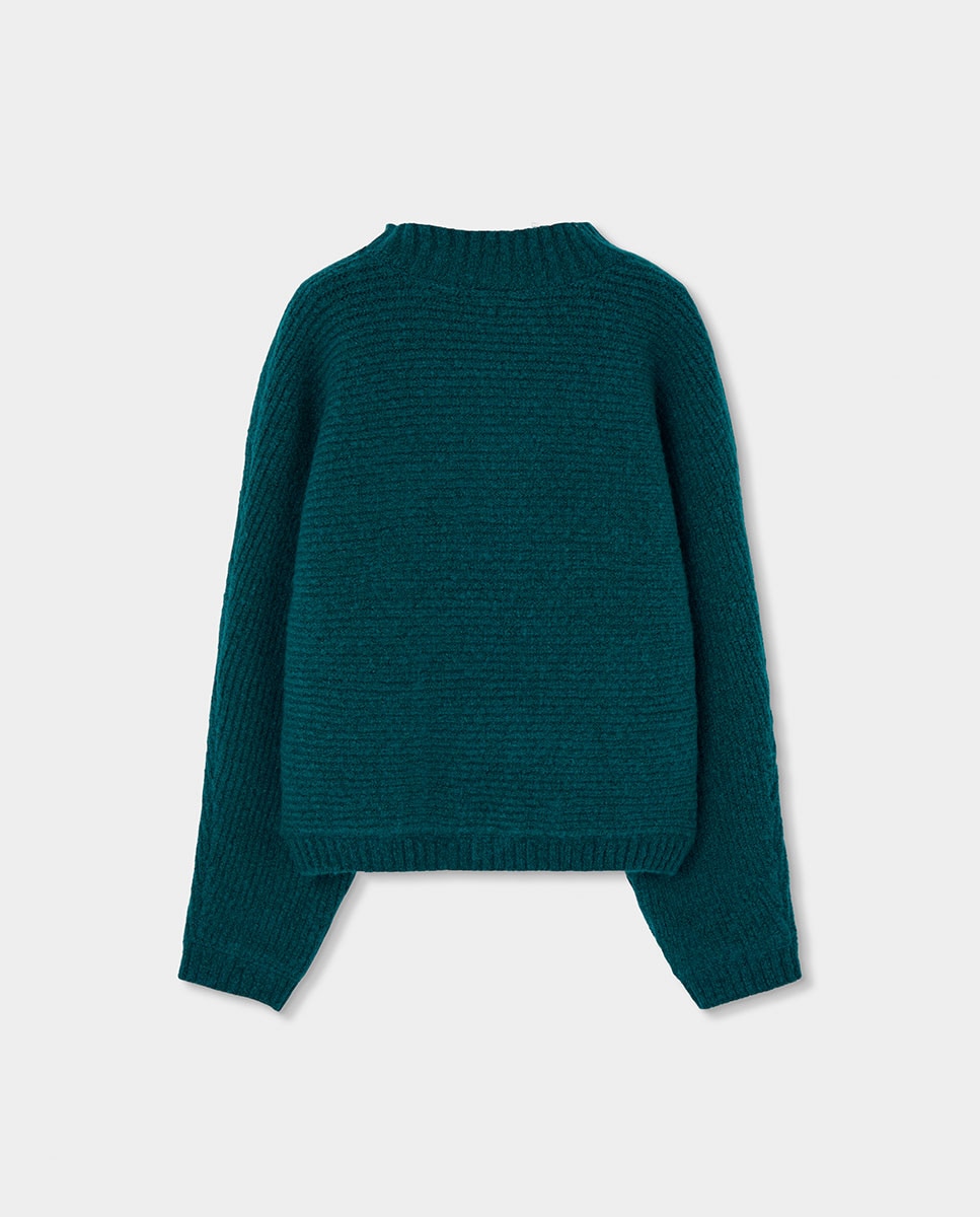 Camisola de Malha Infantil de Manga Comprida com Gola Redonda Verde-escuro-2