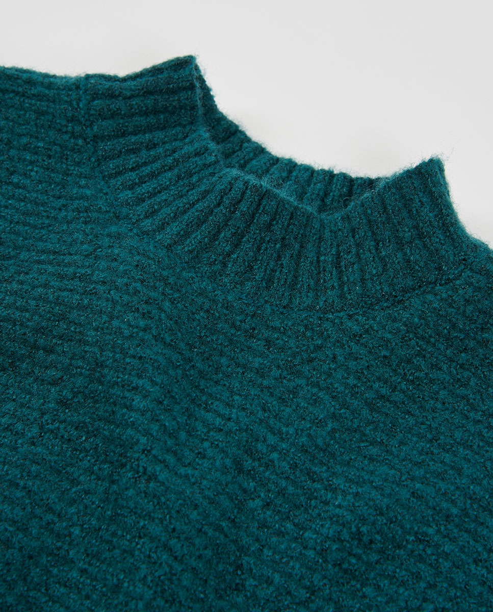 Camisola de Malha Infantil de Manga Comprida com Gola Redonda Verde-escuro-3