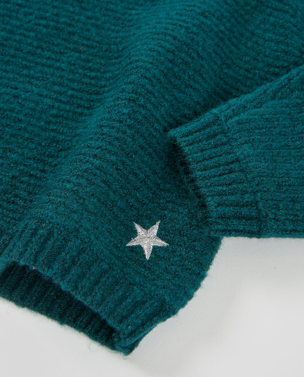 Camisola de Malha Infantil de Manga Comprida com Gola Redonda Verde-escuro-4