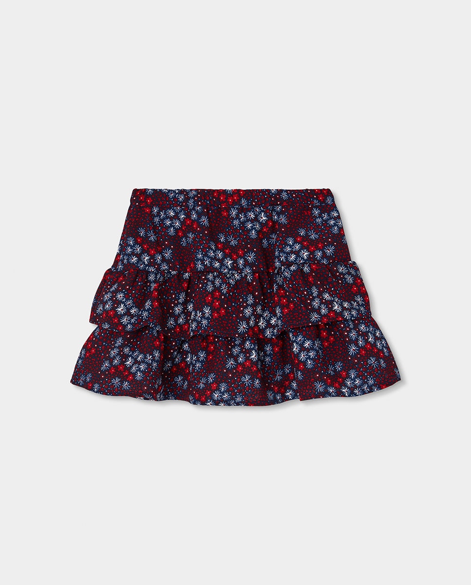 Saia Infantil com Estampado de Flores e Forro de Algodão Boboli Multicolor-2