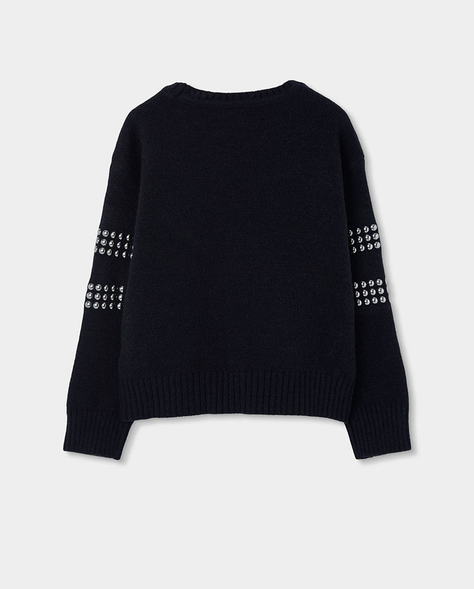 Camisola de Malha Infantil de Manga Comprida com Gola Redonda Preto / Prata-2