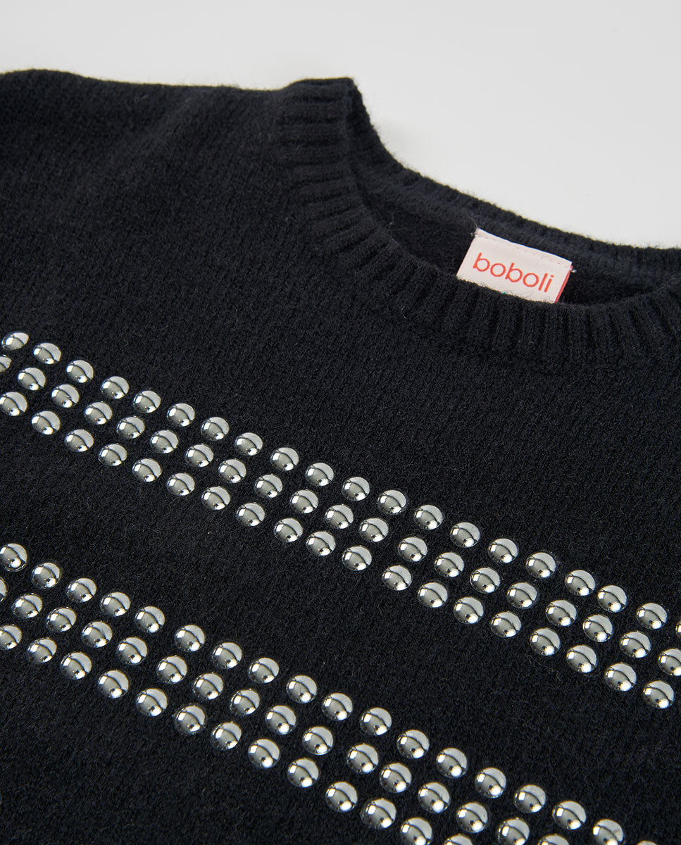 Camisola de Malha Infantil de Manga Comprida com Gola Redonda Preto / Prata-3