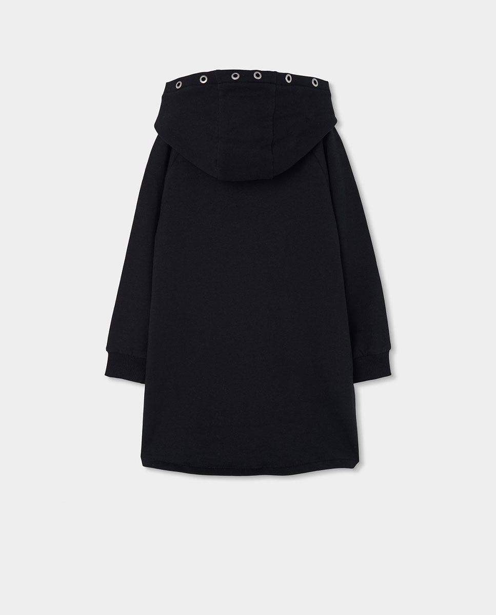 Vestido de Felpa Infantil de Manga Comprida com Capuz Preto / Branco-2
