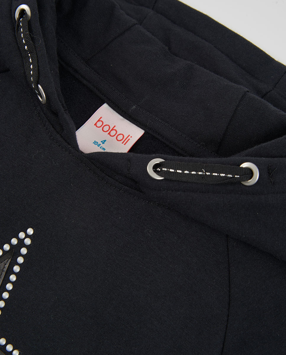 Vestido de Felpa Infantil de Manga Comprida com Capuz Preto / Branco-3