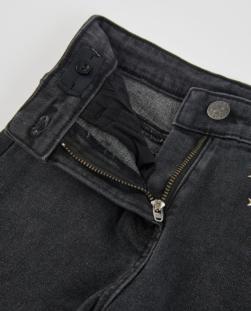 Calças Jeans Infantil de Algodão com Cintura Subida Branco-3