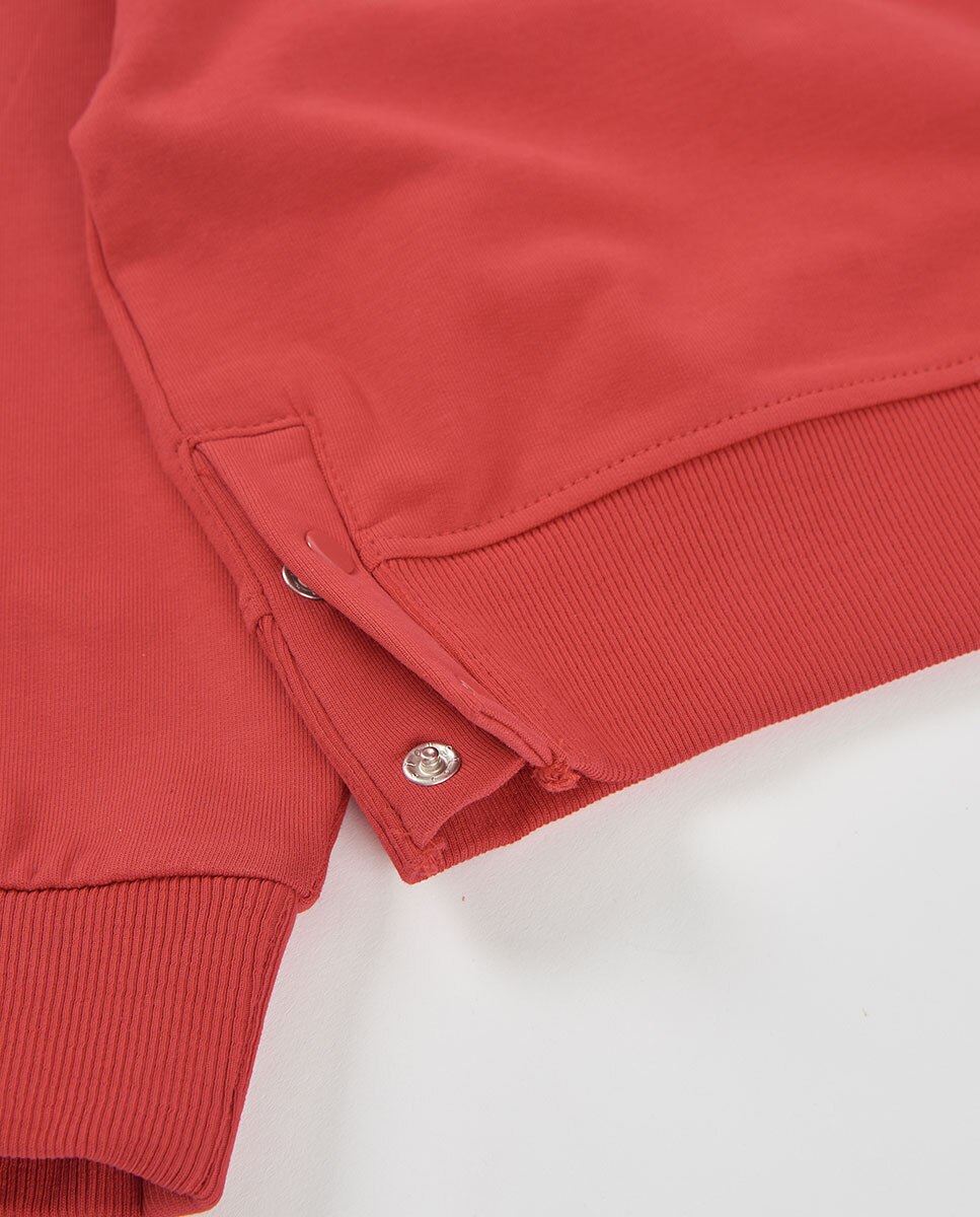 Camisola Infantil de Algodão de Manga Comprida com Gola Polo Vermelho / Preto-4