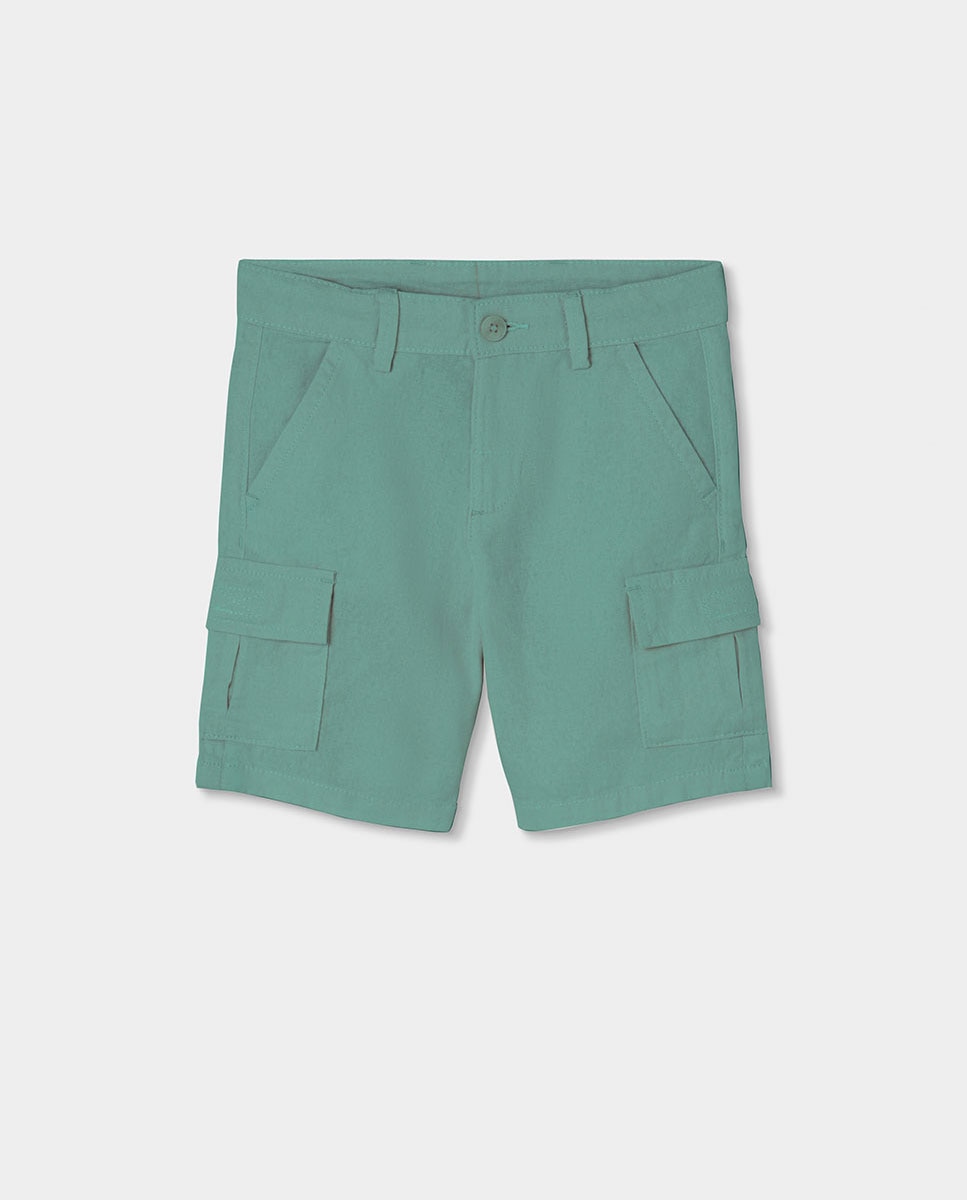 Imagem 0 de Bermuda de Linho Infantil com Bolsos Cargo em Verde