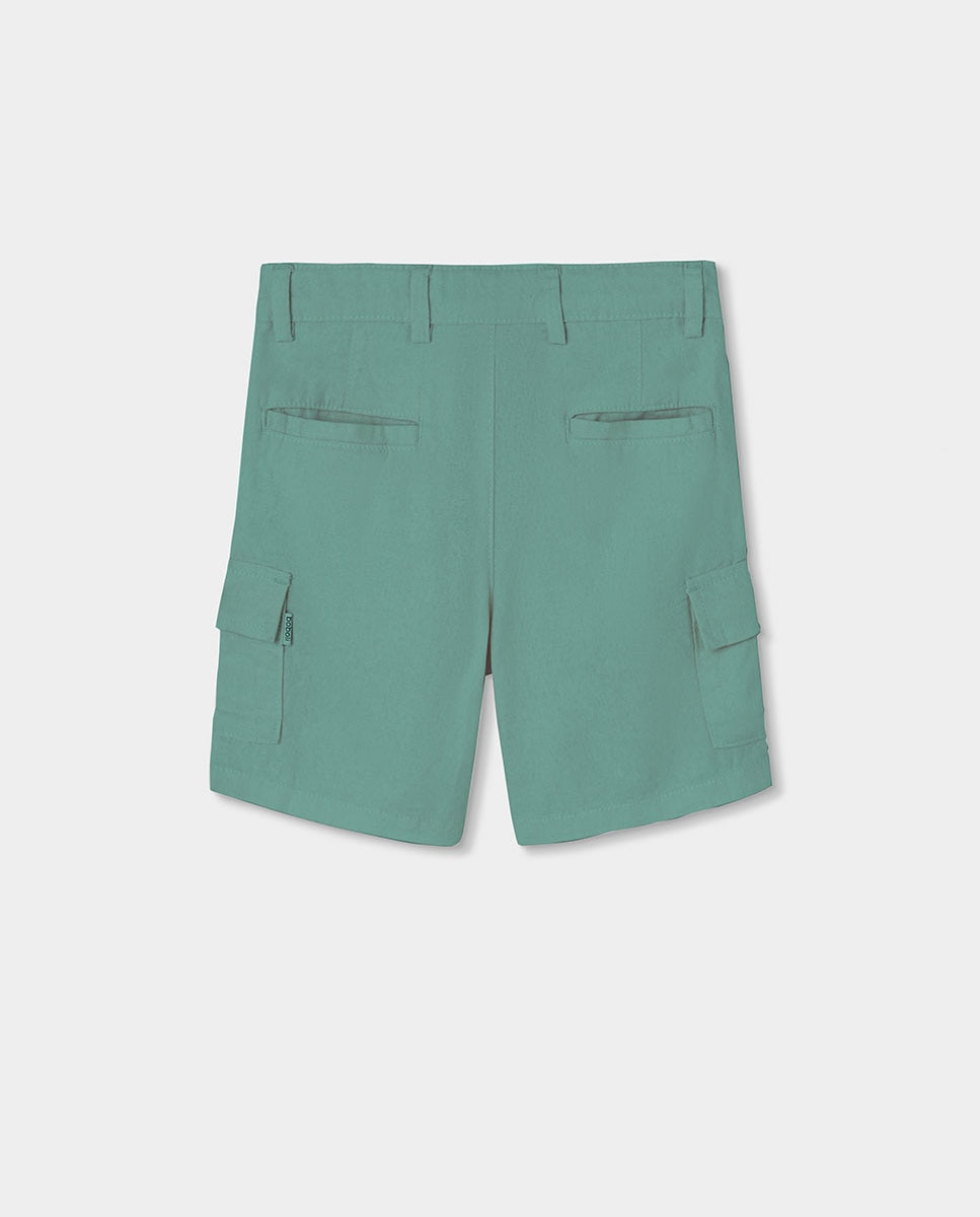 Bermuda de Linho Infantil com Bolsos Cargo em Verde Verde-2