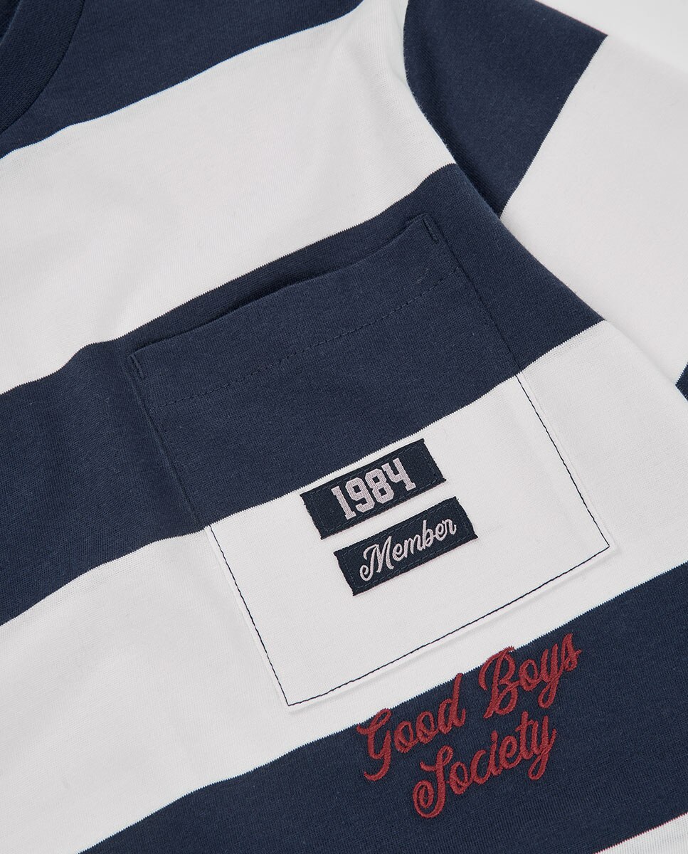 T-shirt Infantil de Algodão de Manga Comprida com Estampado Às Riscas Branco-3