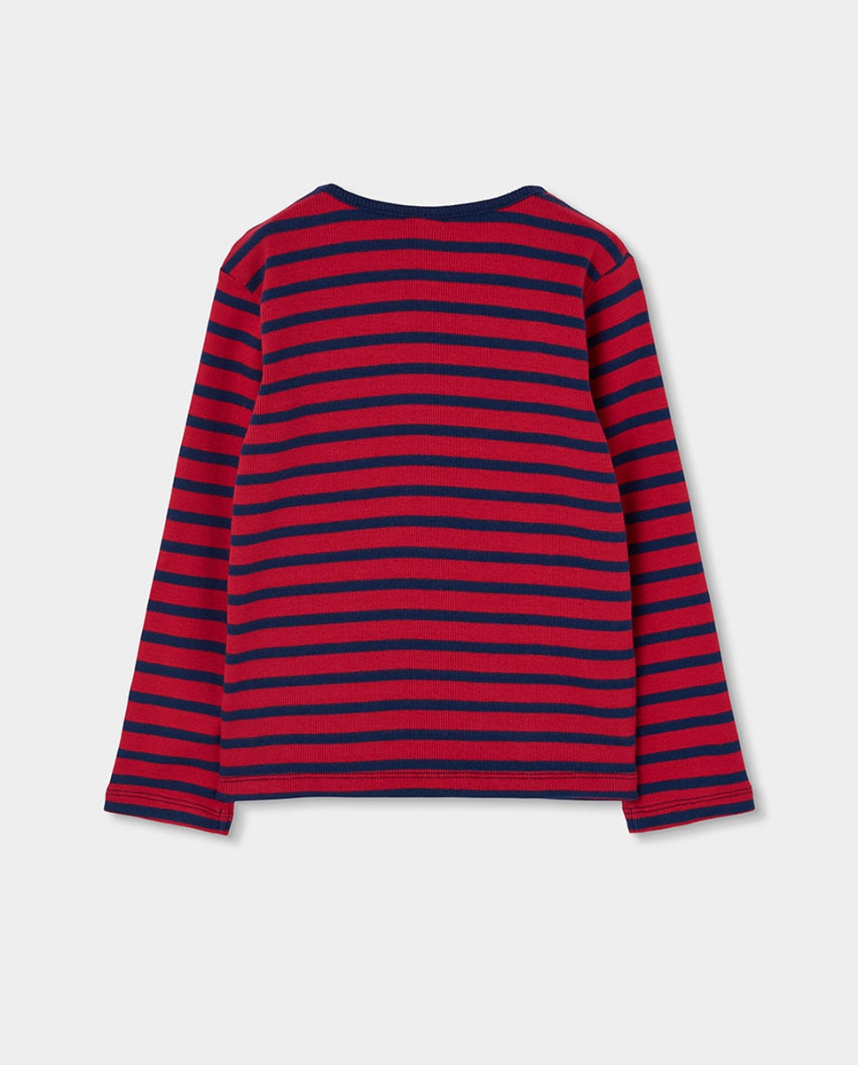 T-shirt de Manga Comprida Infantil com Estampado Às Riscas e Gola Redonda Vermelho-2