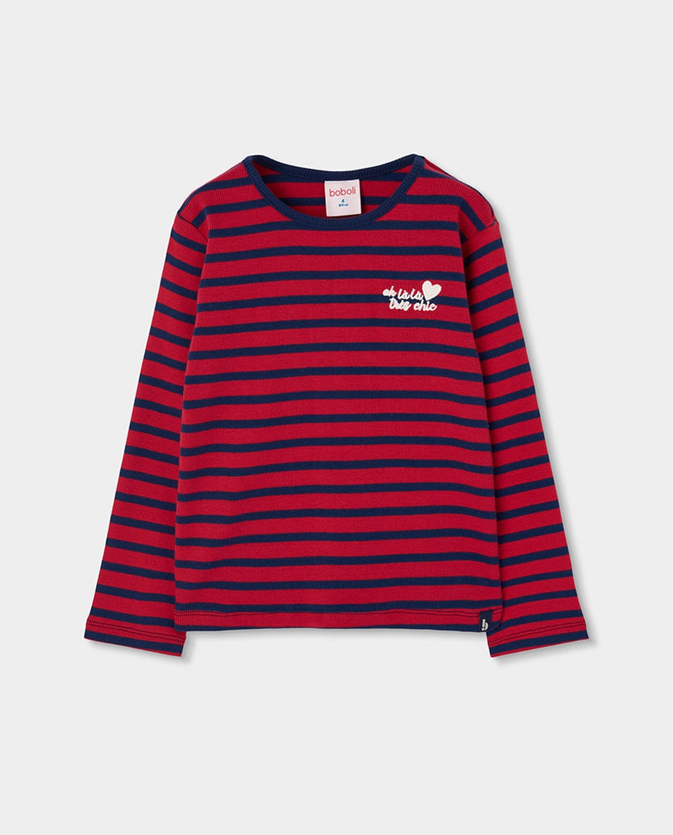 Imagem 0 de T-shirt de Manga Comprida Infantil com Estampado Às Riscas e Gola Redonda
