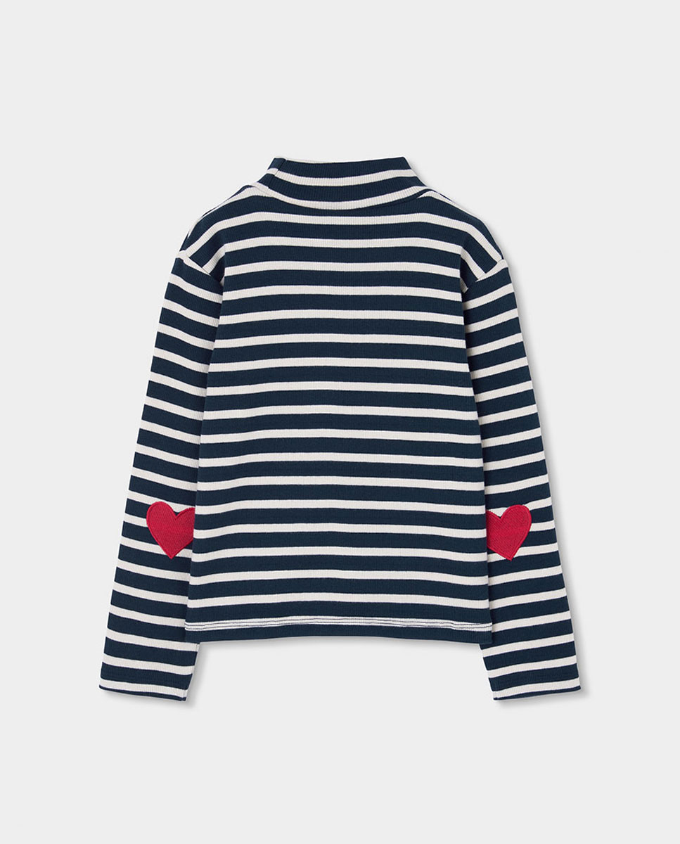 T-shirt de Manga Comprida Infantil com Estampado Às Riscas e Gola Semicisne Branco-2