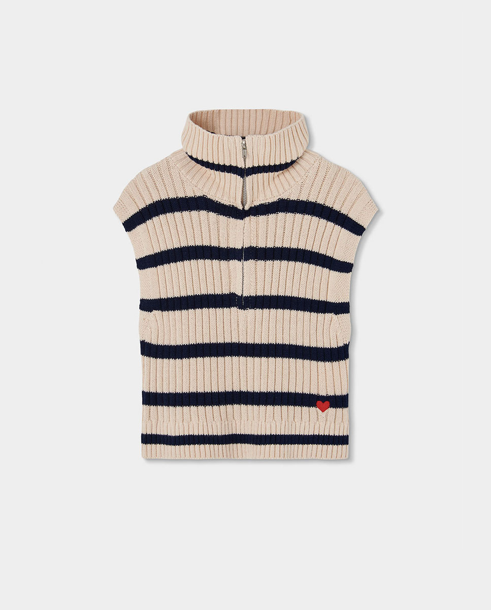 Imagem 0 de Colete Infantil de Algodão com Estampado Às Riscas e Fecho Zip
