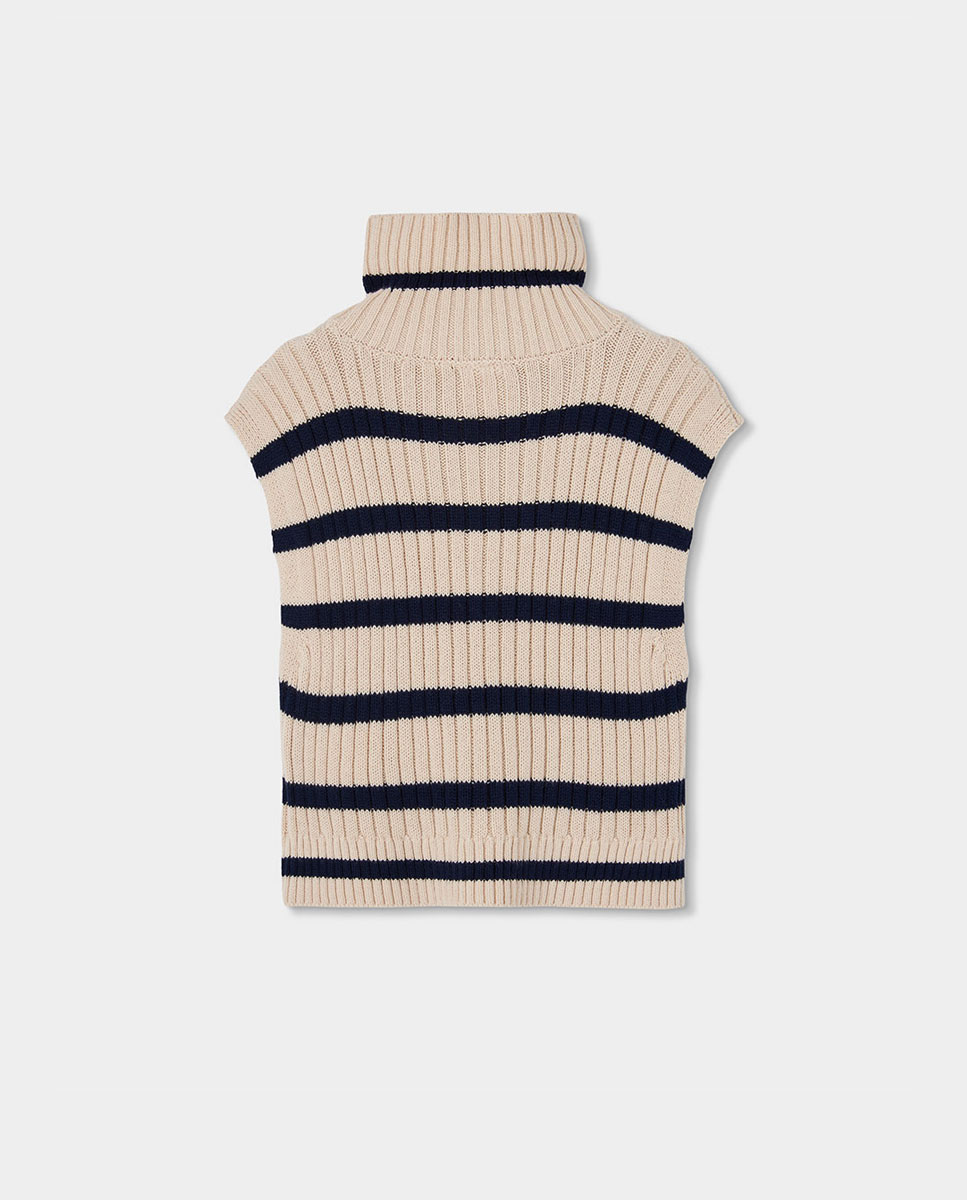 Colete Infantil de Algodão com Estampado Às Riscas e Fecho Zip Antracite-2