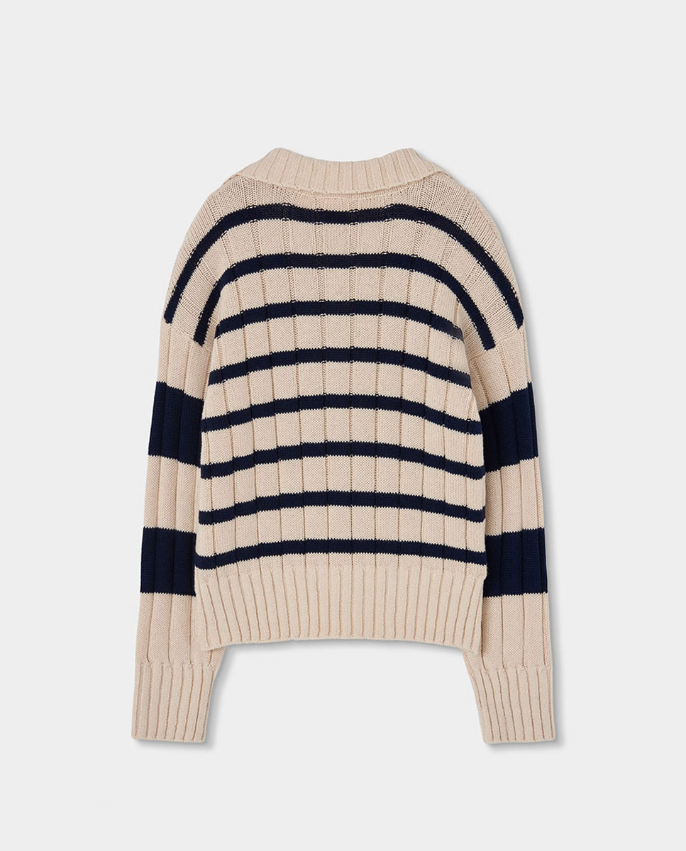 Camisola Infantil de Algodão de Manga Comprida com Gola Polo Natural-2