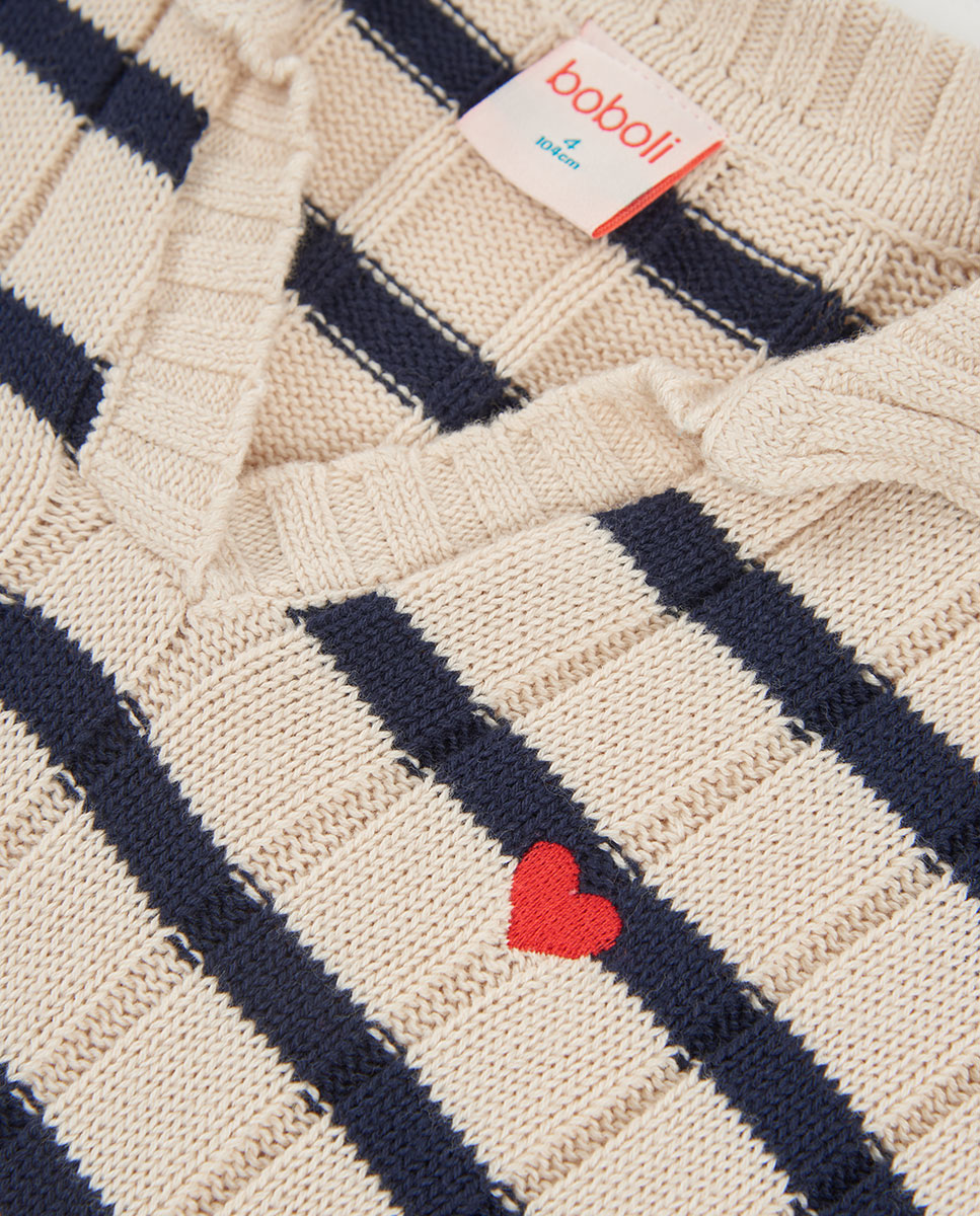 Camisola Infantil de Algodão de Manga Comprida com Gola Polo Natural-3