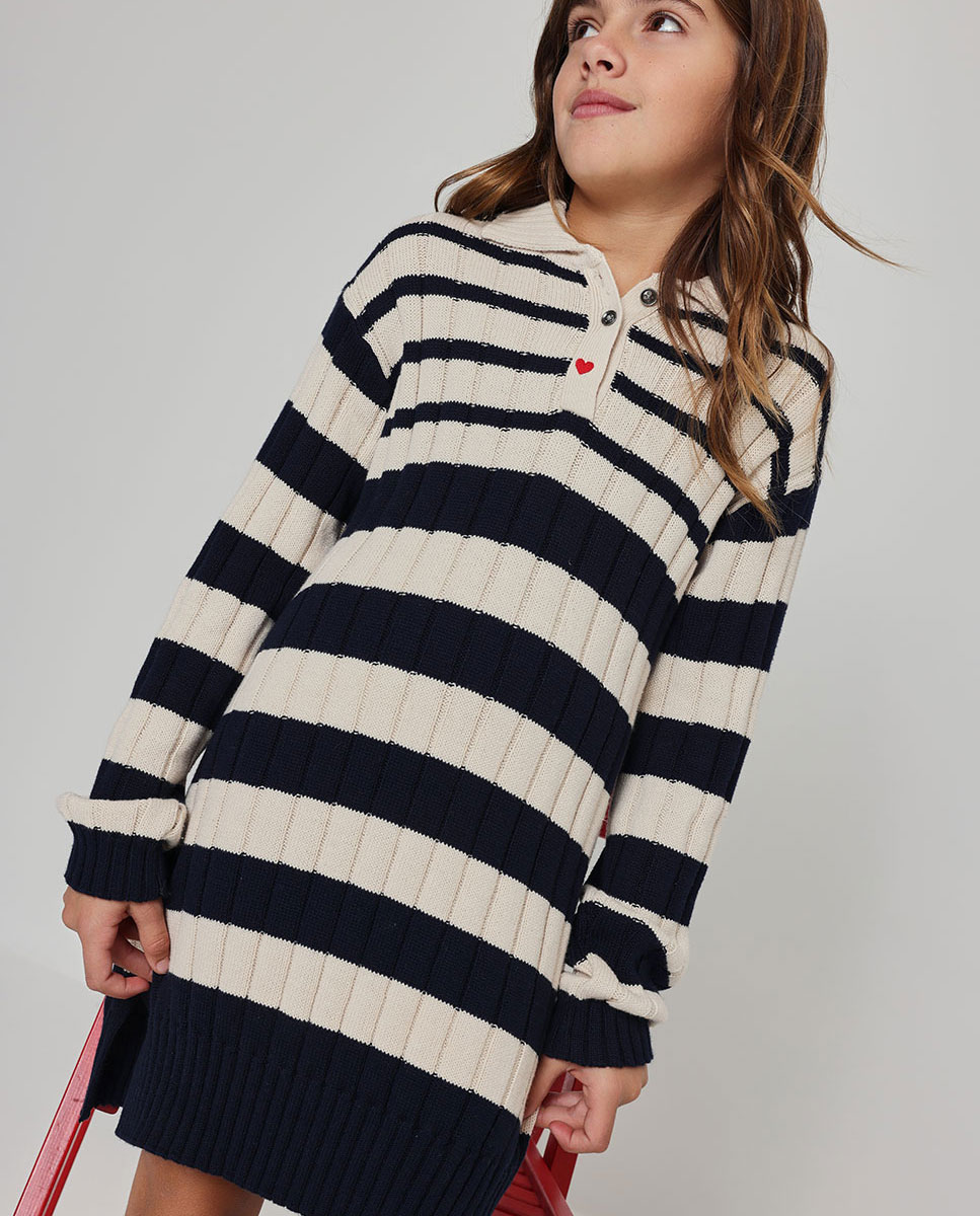 Imagem 0 de Vestido Infantil de Algodão de Manga Comprida com Gola Polo