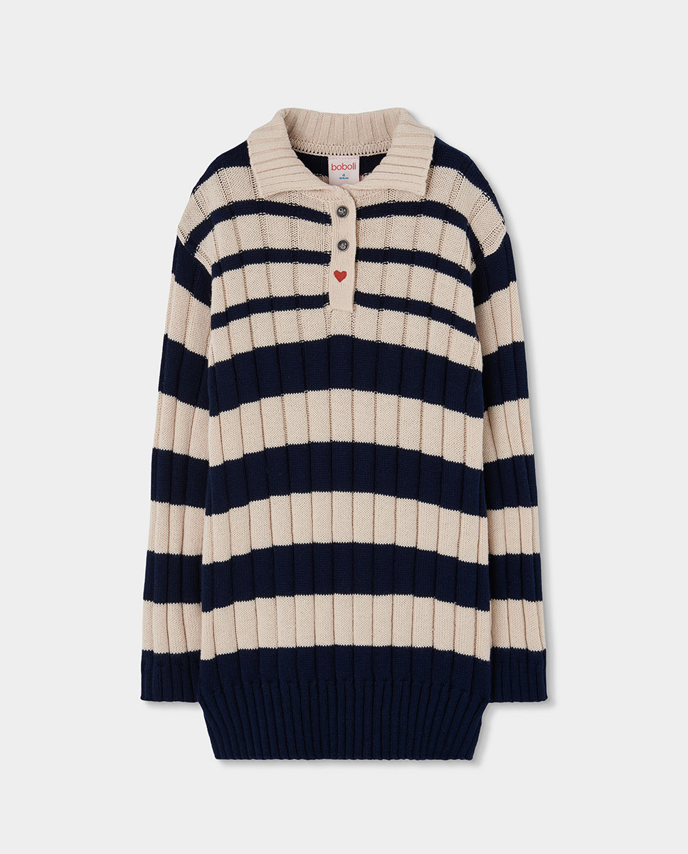 Vestido Infantil de Algodão de Manga Comprida com Gola Polo Antracite-2