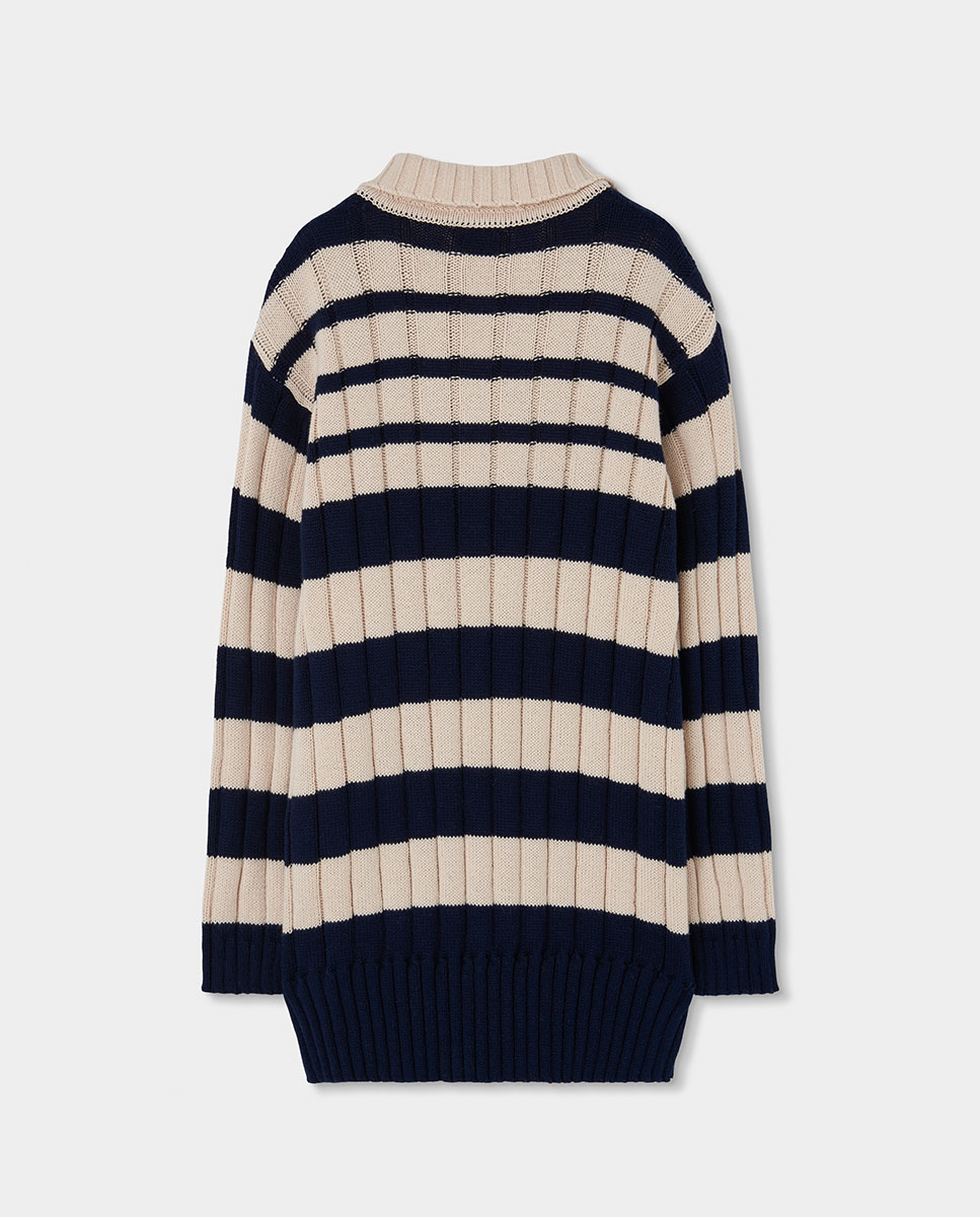 Vestido Infantil de Algodão de Manga Comprida com Gola Polo Antracite-3