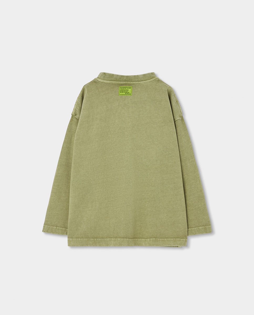 T-shirt Infantil de Algodão de Manga Comprida Amarelo-flúor-2