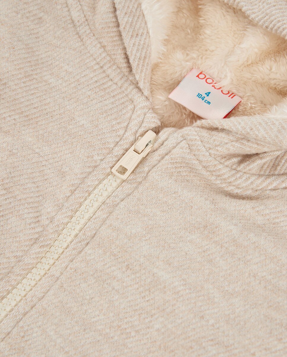 Blusão Infantil com Capuz e Fecho Zip Natural-3