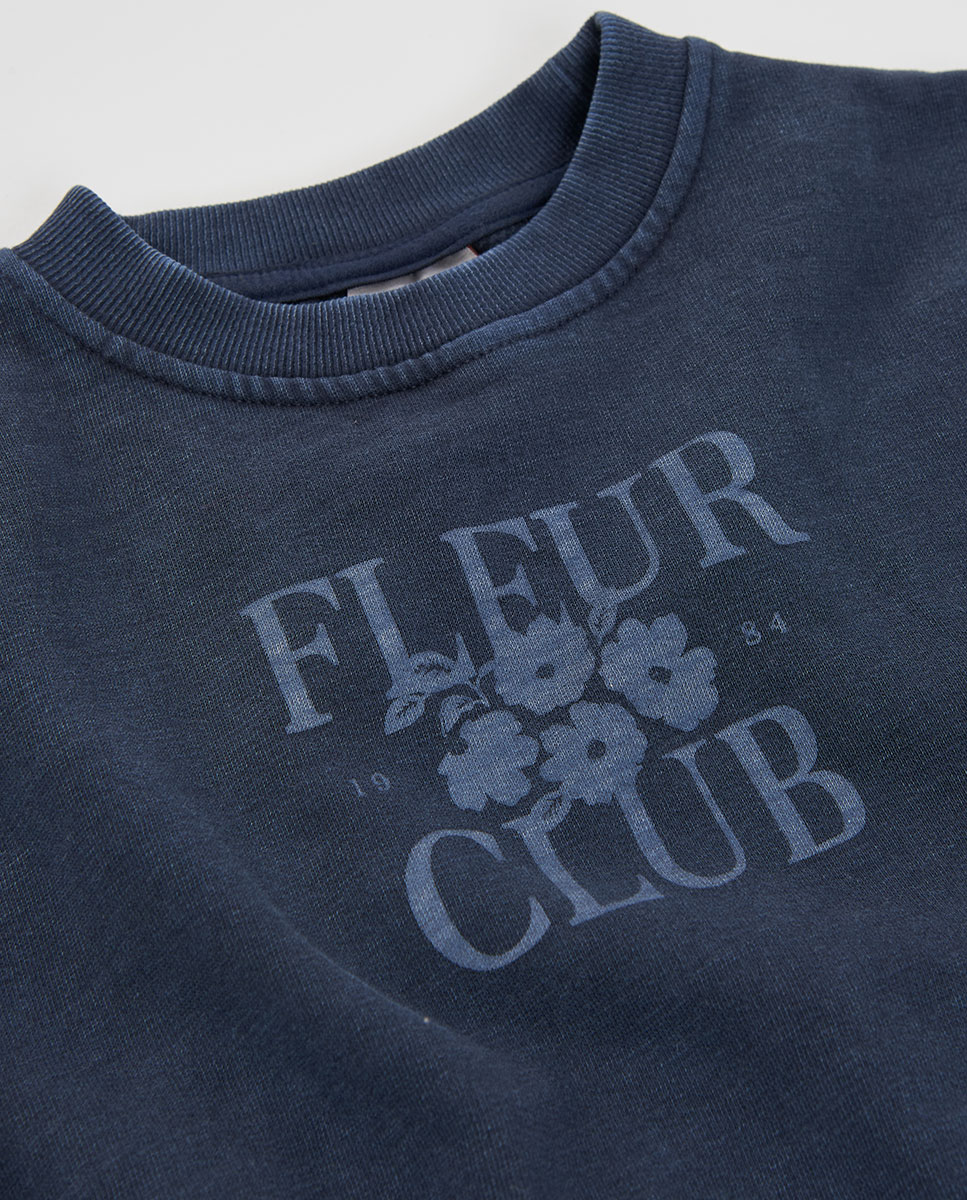 Sweatshirt de Felpa de Algodão Infantil de Manga Comprida com Gola Redonda Azul-3