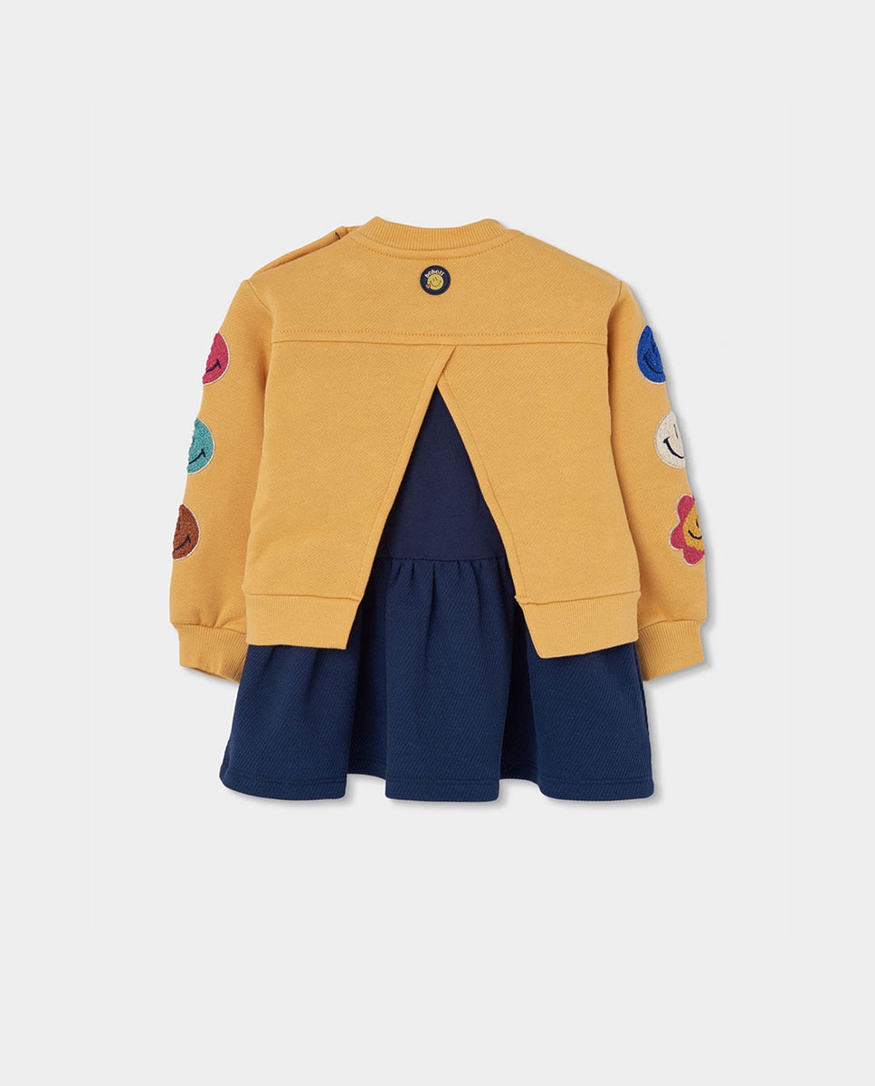 Vestido de Felpa Infantil de Manga Comprida e Gola Redonda Boboli Azul-marinho-2