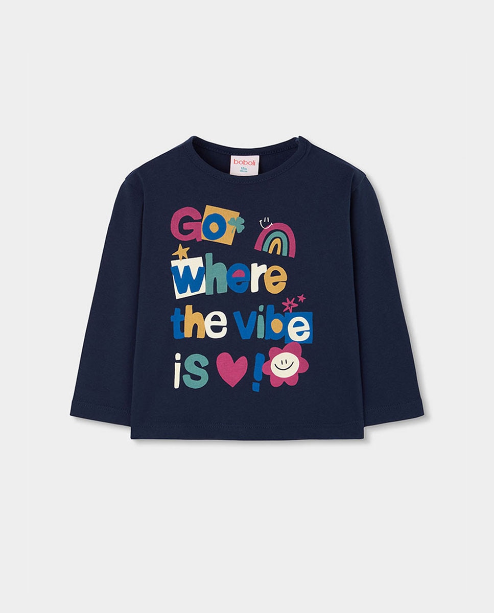 Imagem 0 de T-shirt Infantil de Algodão de Manga Comprida com Gola Redonda