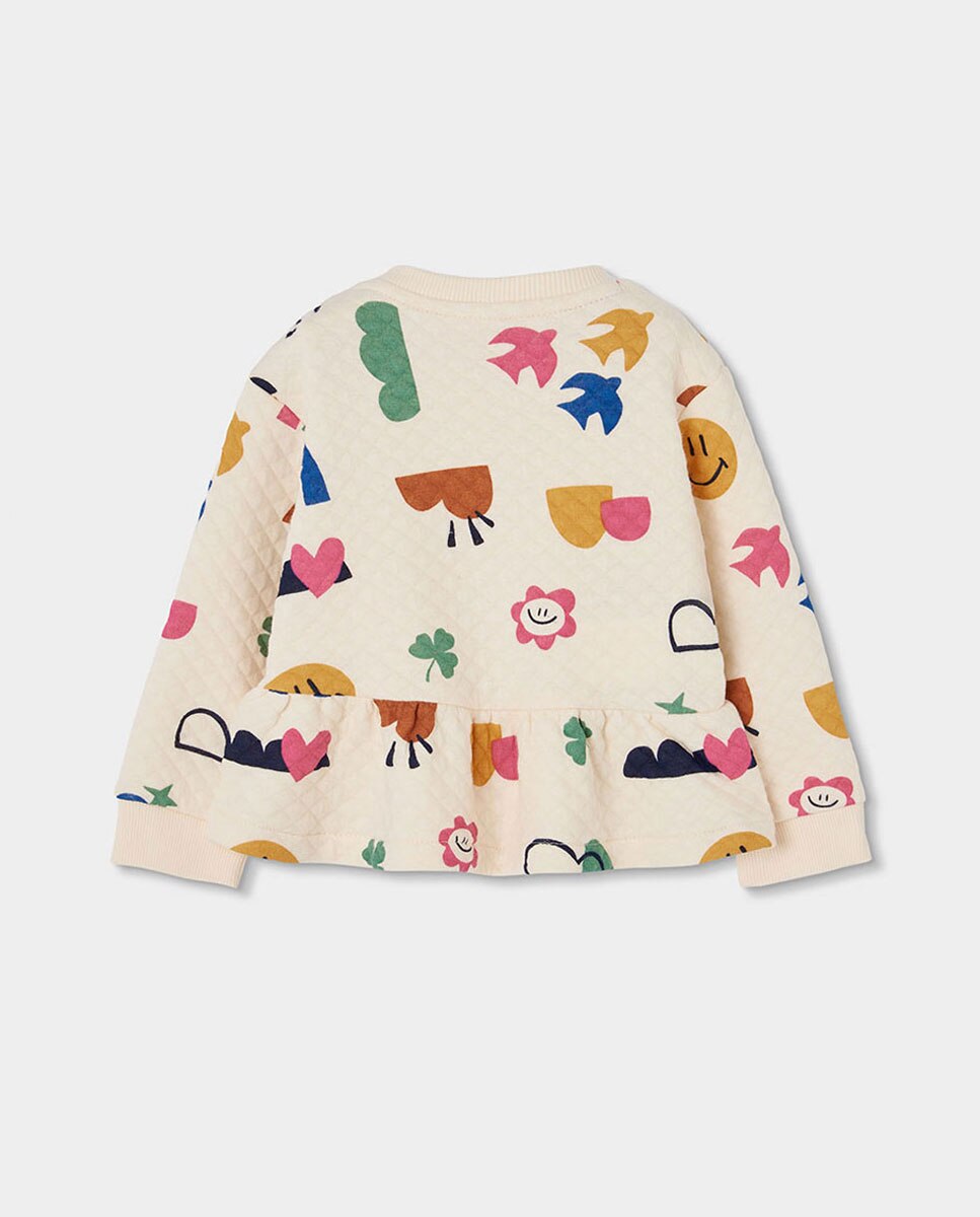 T-shirt Infantil de Algodão de Manga Comprida com Gola Redonda Branco-2