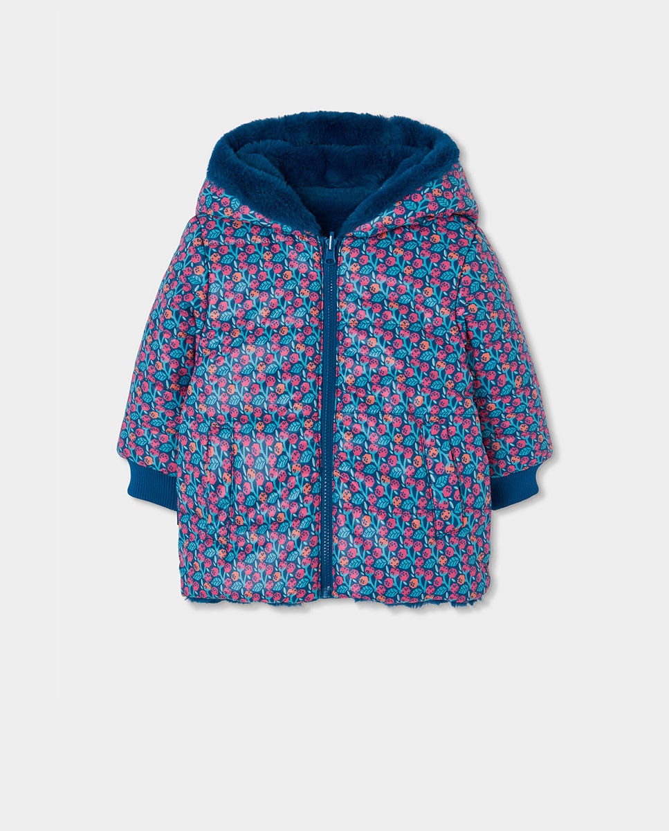 Parka Reversível Infantil com Capuz e Bolsos Multicolor-4