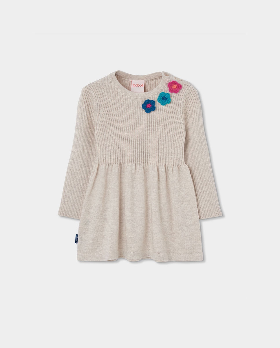 Imagem 0 de Vestido de Malha Infantil com Estampado de Flores e Manga Comprida